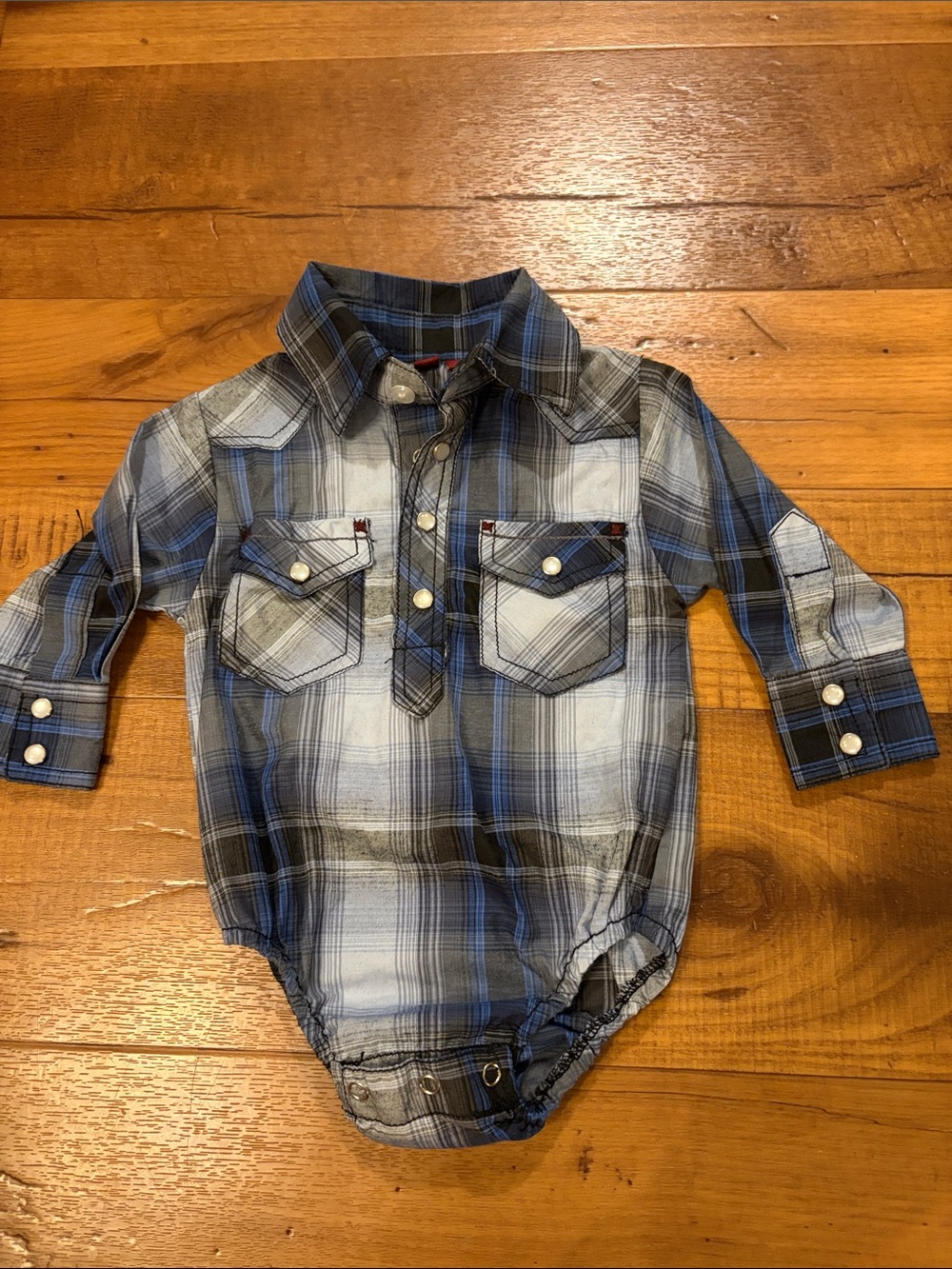 Baby Boy Rafter C Red Dirt Plaid Pearl Snap Western Body Suit 3 Months